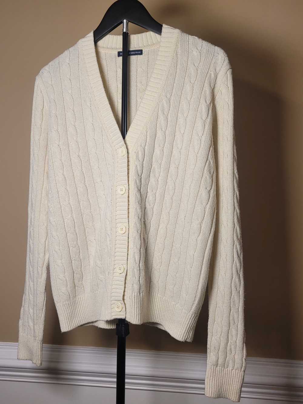 Brandy Melville Cream Cable-Knit Button Cardigan
